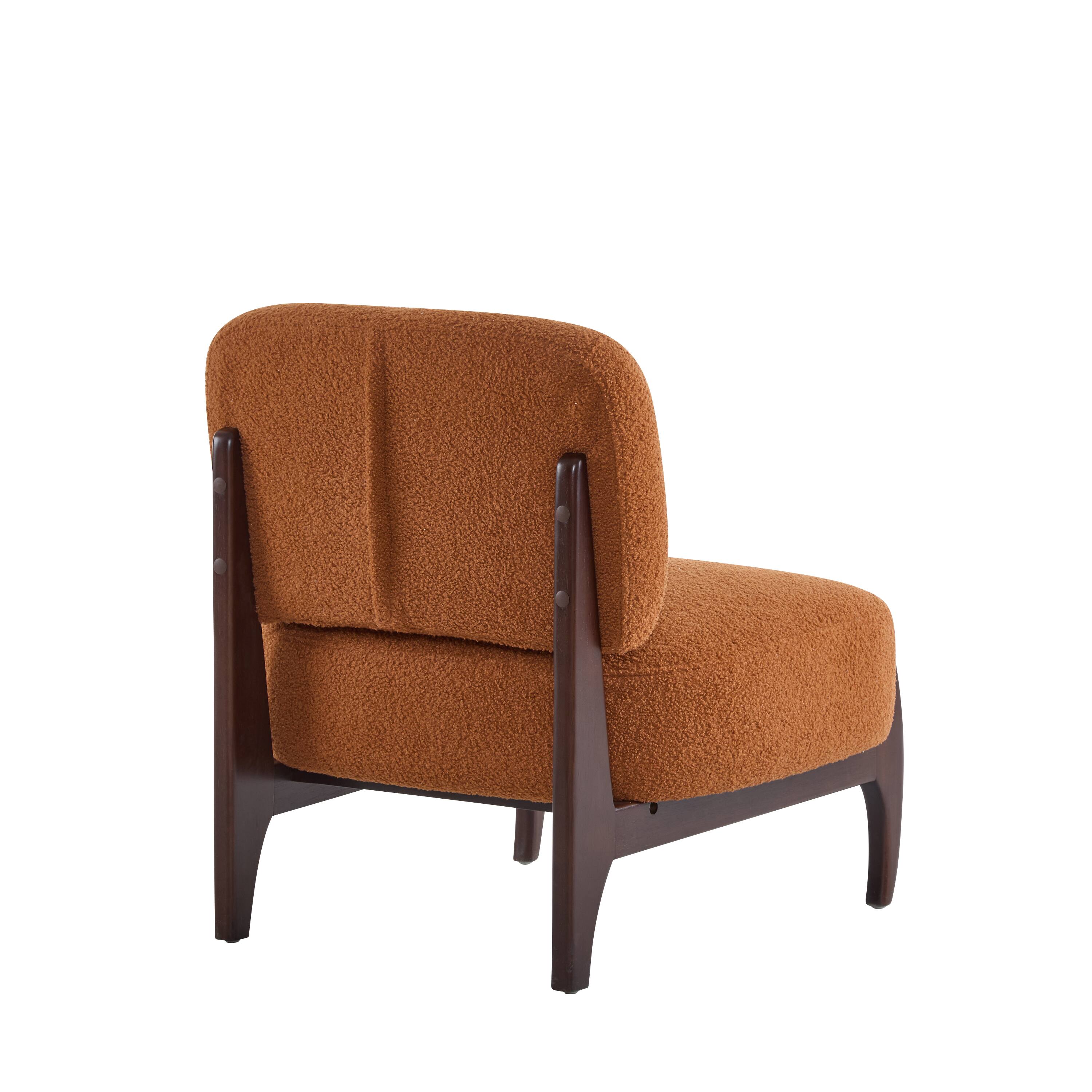 Back. TinyHomie - 26 Inch Modern Boucle Lounge Chair Solid Wood Frame - Orange.