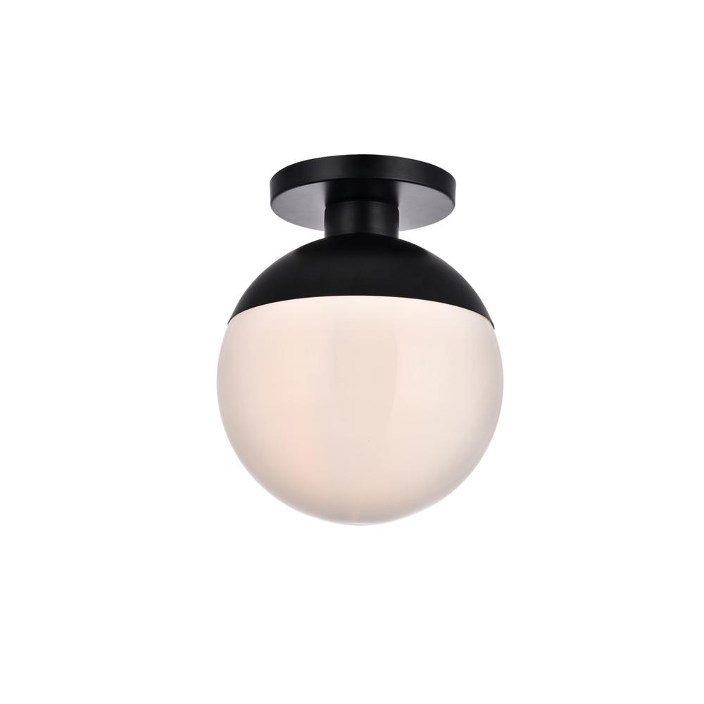 Alt View 2. Living District - Eclipse 1 Light Black Flush Mount With Frosted White Glass - Black And Frosted White.
