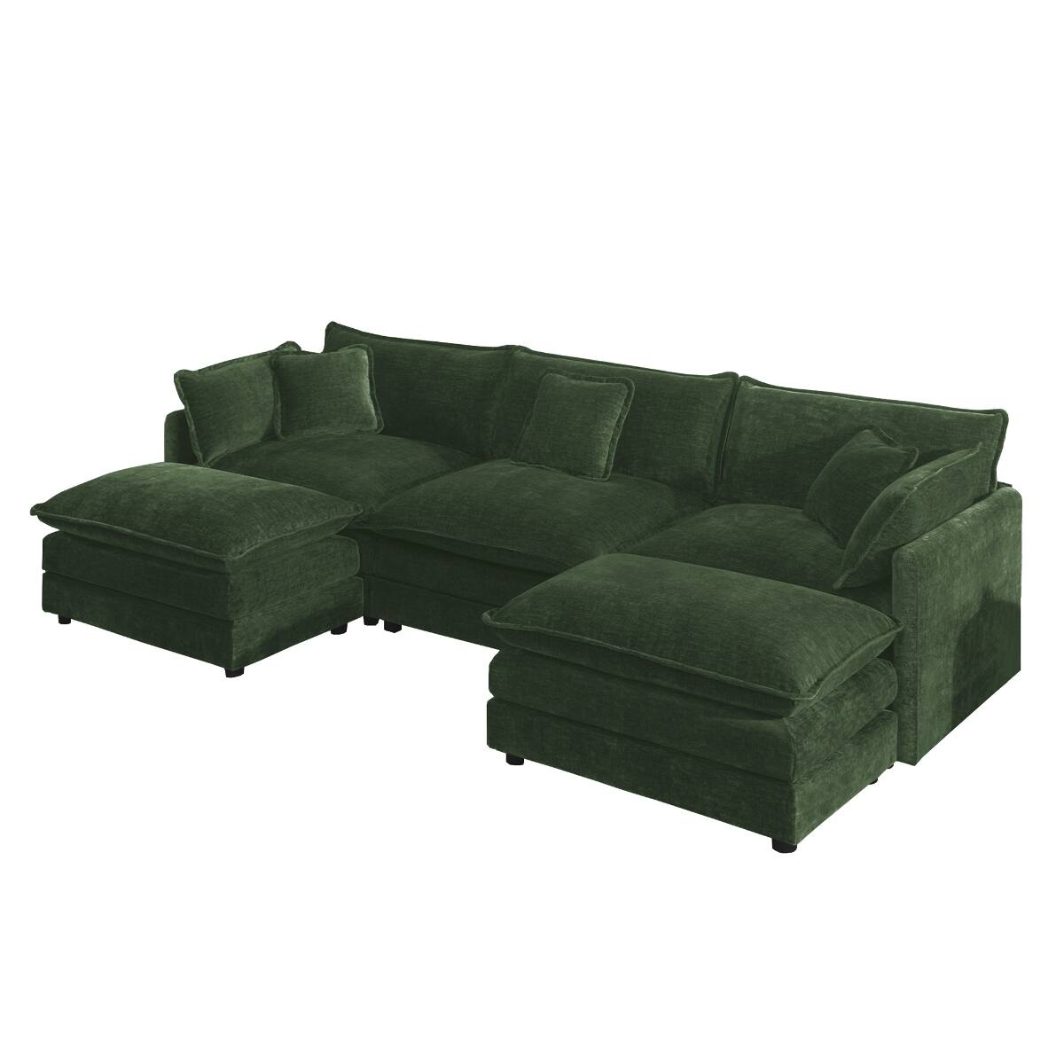 Back. Ropilly - Ropilly U Shaped Sectional Sofa, Green Chenille 3 Seater Convertible Corner Couch with Reversible Footrest - Green.