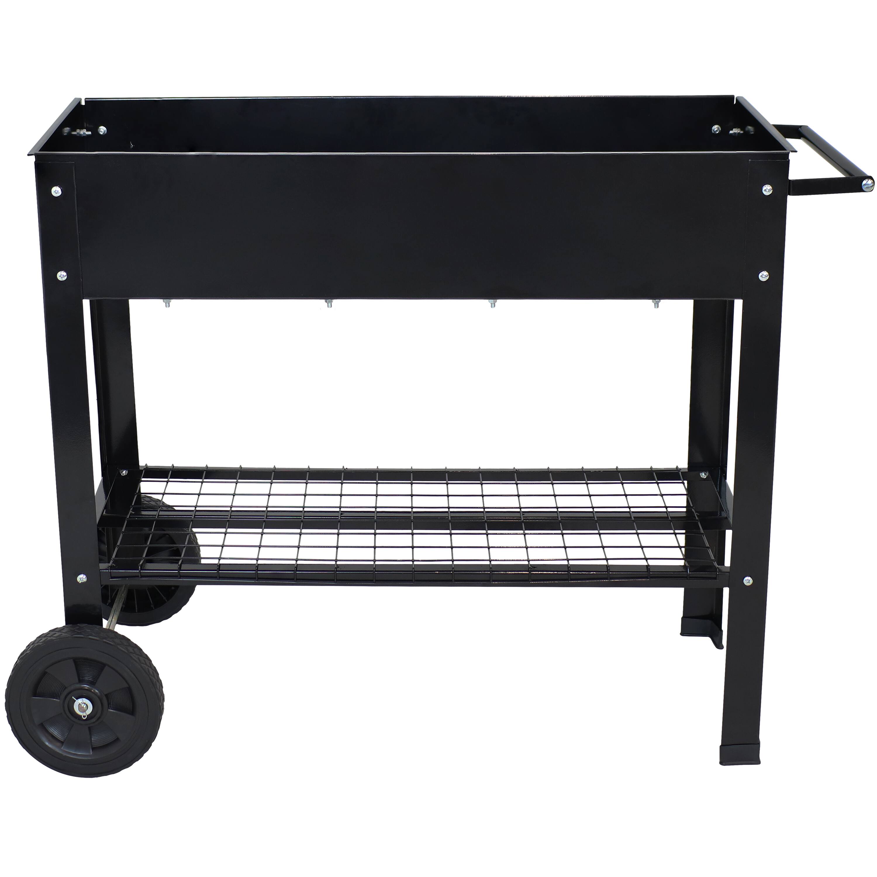 Alt View 7. Sunnydaze - 43 in Galvanized Steel Mobile Raised Garden Bed Cart - Black.