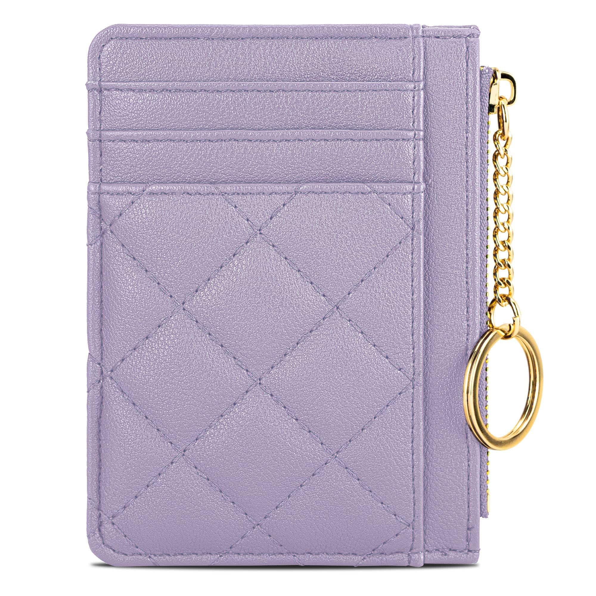 Jadie Link - Credit Card Holder Slim Keychain Wallet Zipper Pocket Front Small Women Black Compact User-Friendly compact wallet - Purple