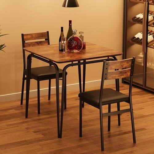 Alt View 1. Homhougo - Dining Table for 2, Small Table and Chairs Set of 2, Square Dinette Set for 2, Dinner Table Set,Brown - Brown.