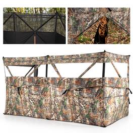 Gymax - 360 Degree One-Way See-Through Hunting Blind Panel w/Dog Door Carrying Bag Camouflage - Multicolor