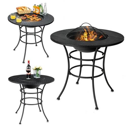 Back. SlickBlue - 4-in-1 Fire Pit – Includes Grill, BBQ Grate, Ice Bucket, and Dining Table for Outdoor Use - Black.