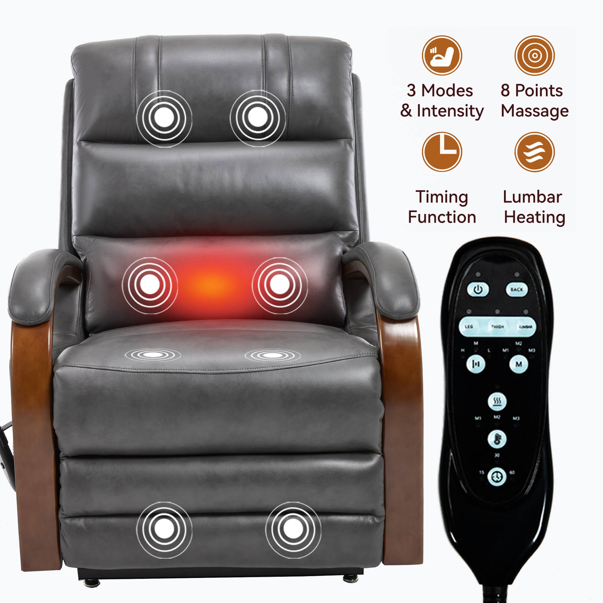 3 Modes & Intensity  
8 Points Massage  
Timing Function  
Lumbar Heating