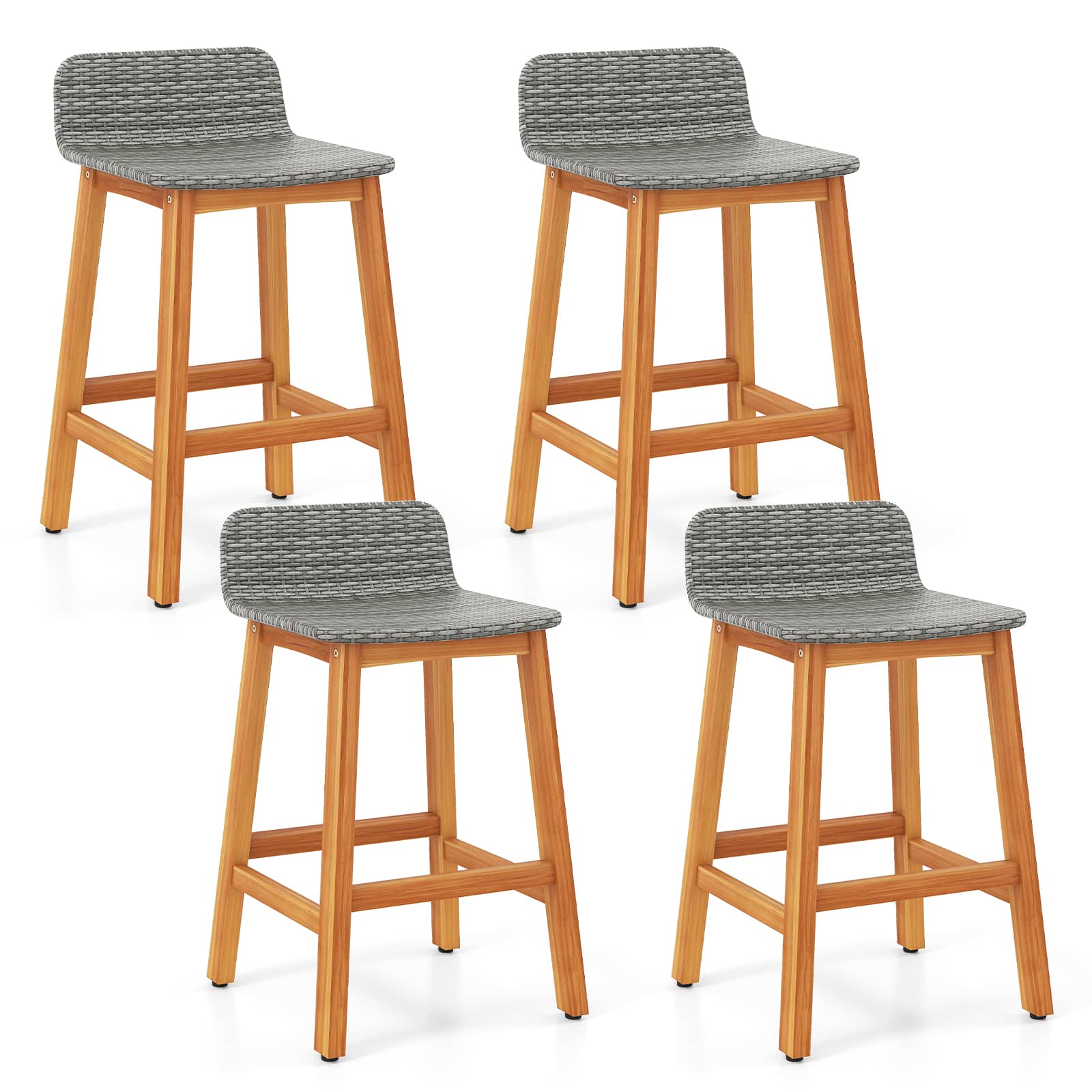 Gymax - Solid Acacia Wood Bar Stools Set of 4 Rattan Bar Height Patio Chairs for Porch - Natural price history on PriceWatchPro