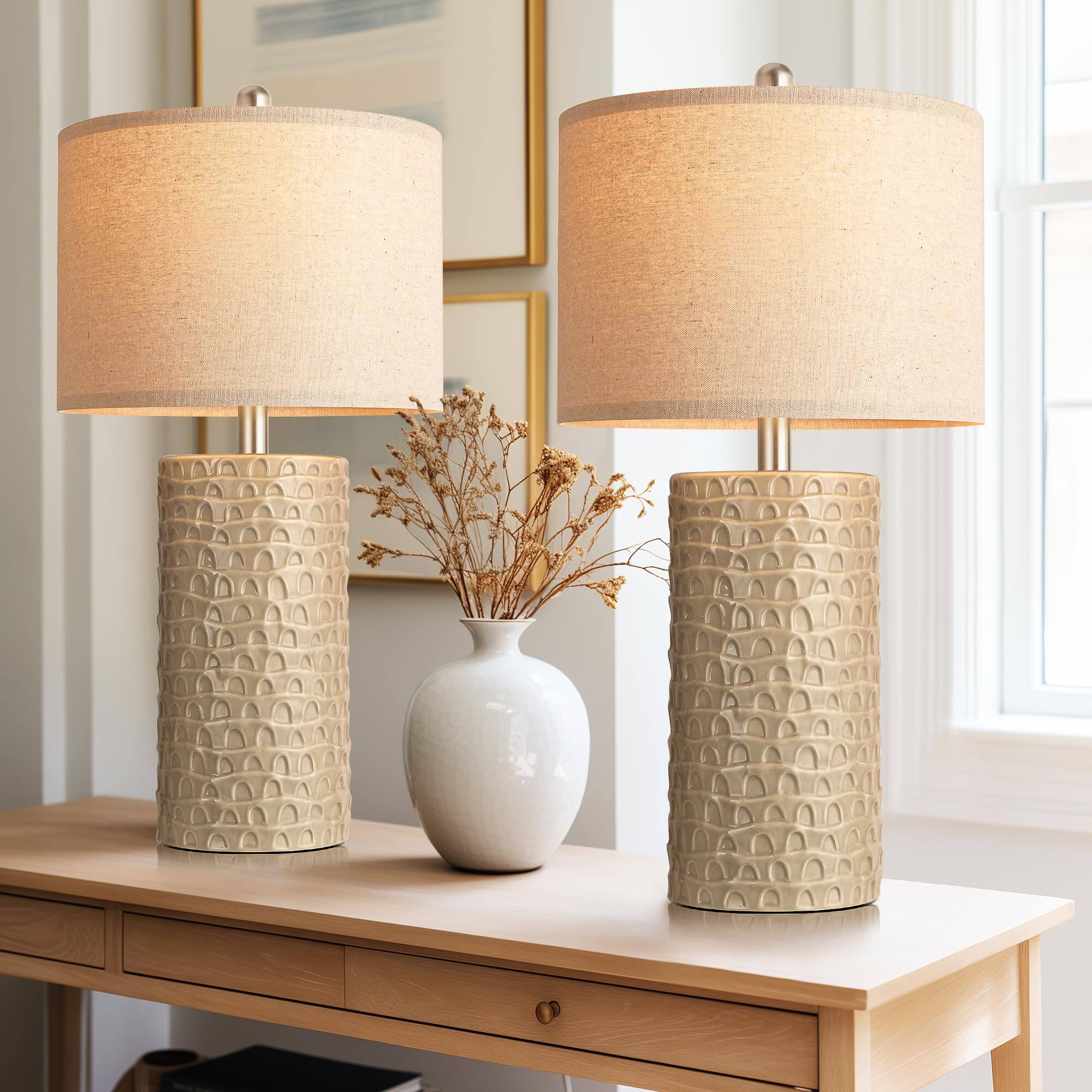 Alt View 5. Cedar Assembly - Modern Ceramic Table Lamp Set Of 2 Lamps For Living Room Rustic Farmhouse Bedside Nightstand Bedroom Desk End - Orange.