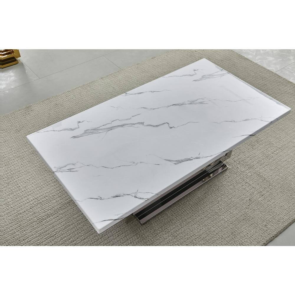 Angle. Best Quality Furniture - White marble top end table with a silver color stainless steel base - White.