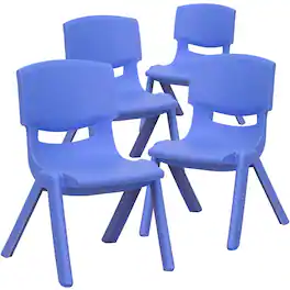 Emma + Oliver - 4 Pack Plastic Stackable Pre-K/School Chairs with 10.5"H Seat - Blue