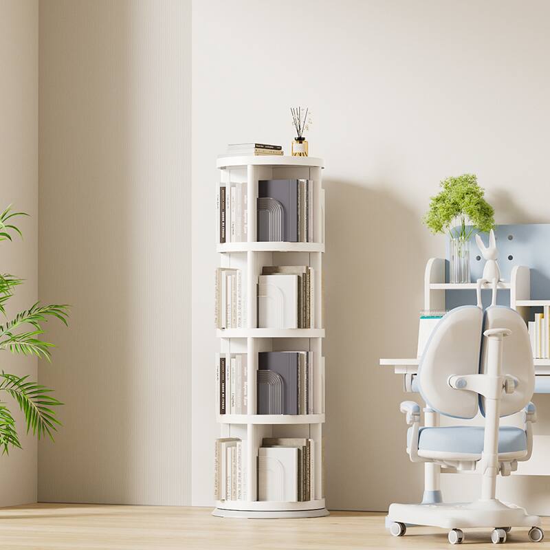 Front. FC Design - FC Design 360° Rotating 4-Tier Bookshelf, Space-Saving Organizer for Home, Office, Easy Assembly - White.