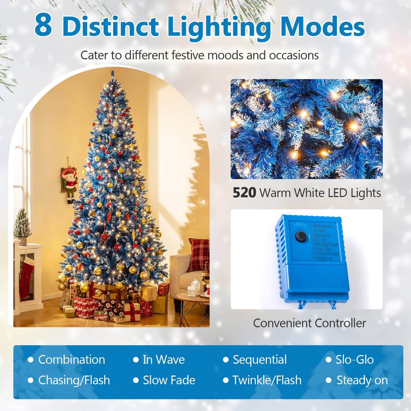 8 Distinct Lighting Modes  
Cater to different festive moods and occasions  

520 Warm White LED Lights  

Convenient Controller  

- Combination  
- Chasing/Flash  
- In Wave  
- Slow Fade  
- Sequential  
- Twinkle/Flash  
- Slo-Glo  
- Steady on