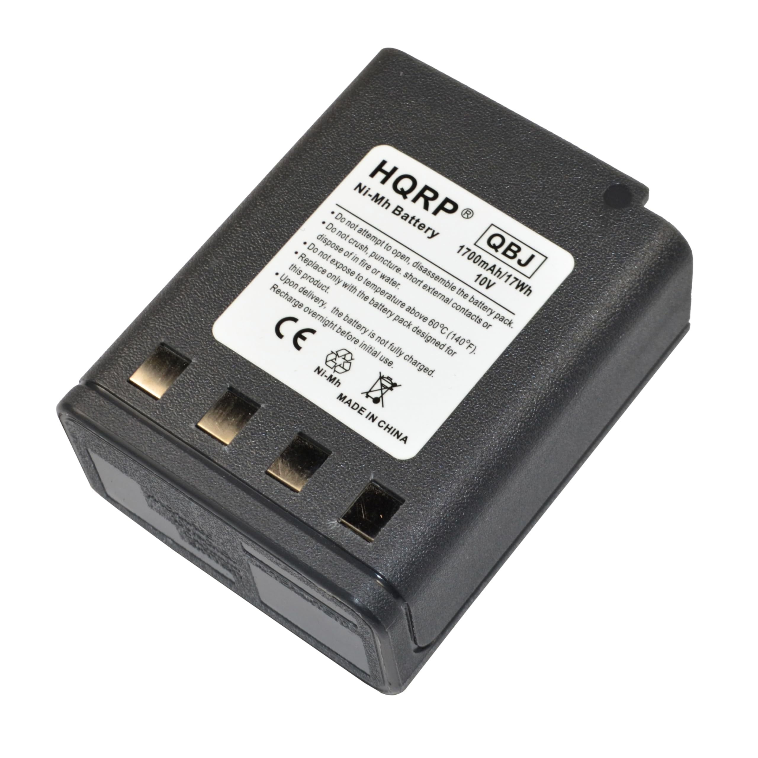 Ni-Mh HQRP Battery  
1700mAh/17Wh  
10V  

Do not attempt to open, disassemble or crush the battery.  
Do not dispose of in fire or puncture.  
Do not expose to water.  
Do not short the battery contacts.  
Do not recharge overnight.  
Do not use if the battery is not fully charged.  
Do not use if the battery is above 60°C (140°F).  
Do not use if the battery is below -20°C (-4°F).  
Do not use if the battery is damaged.  
Do not use if the battery is not designed for the product.  
Do not use if the battery is not designed for the product.  
Do not use if the battery is not designed for the product.  
Do not use if the battery is not designed for the product.  
Do not use if the battery is not designed for the product.  
Do not use if the battery is not designed for the product.  
Do not use if the battery is not designed for the product.  
Do not use if the battery is not designed for the product.  
Do not use if the battery is not designed for the product.  
Do not use if the