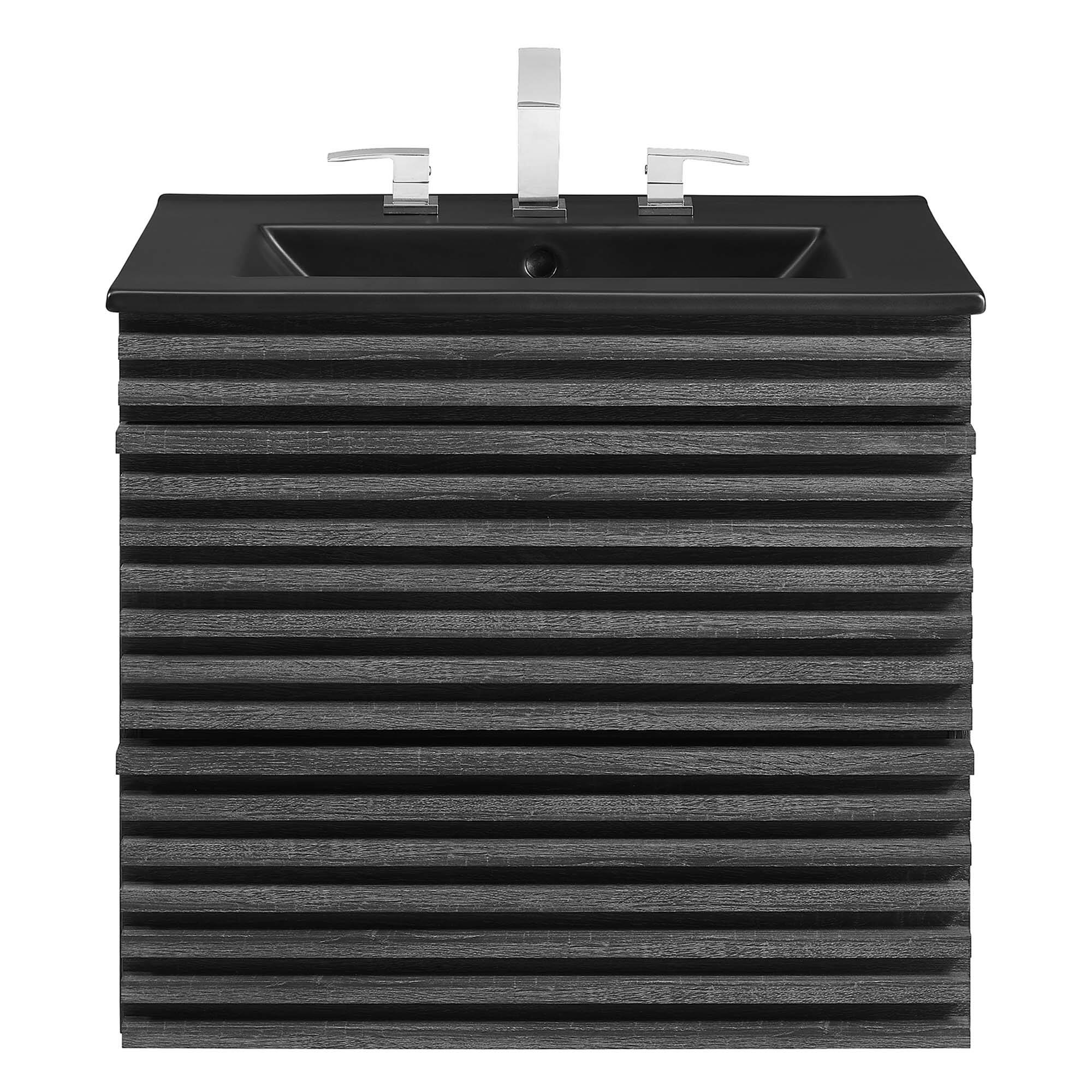 Alt View 2. Modway - Render Wall-Mount Bathroom Vanity with Black Basin Included - Charcoal Black.