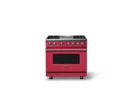 Viking - 36"W. Pro5S 5.6 Cu. Ft. Freestanding Self-Clean Sealed 4B Dual Fuel Convection Range/Grdl-Valentine/Brushed Brass - Valentine