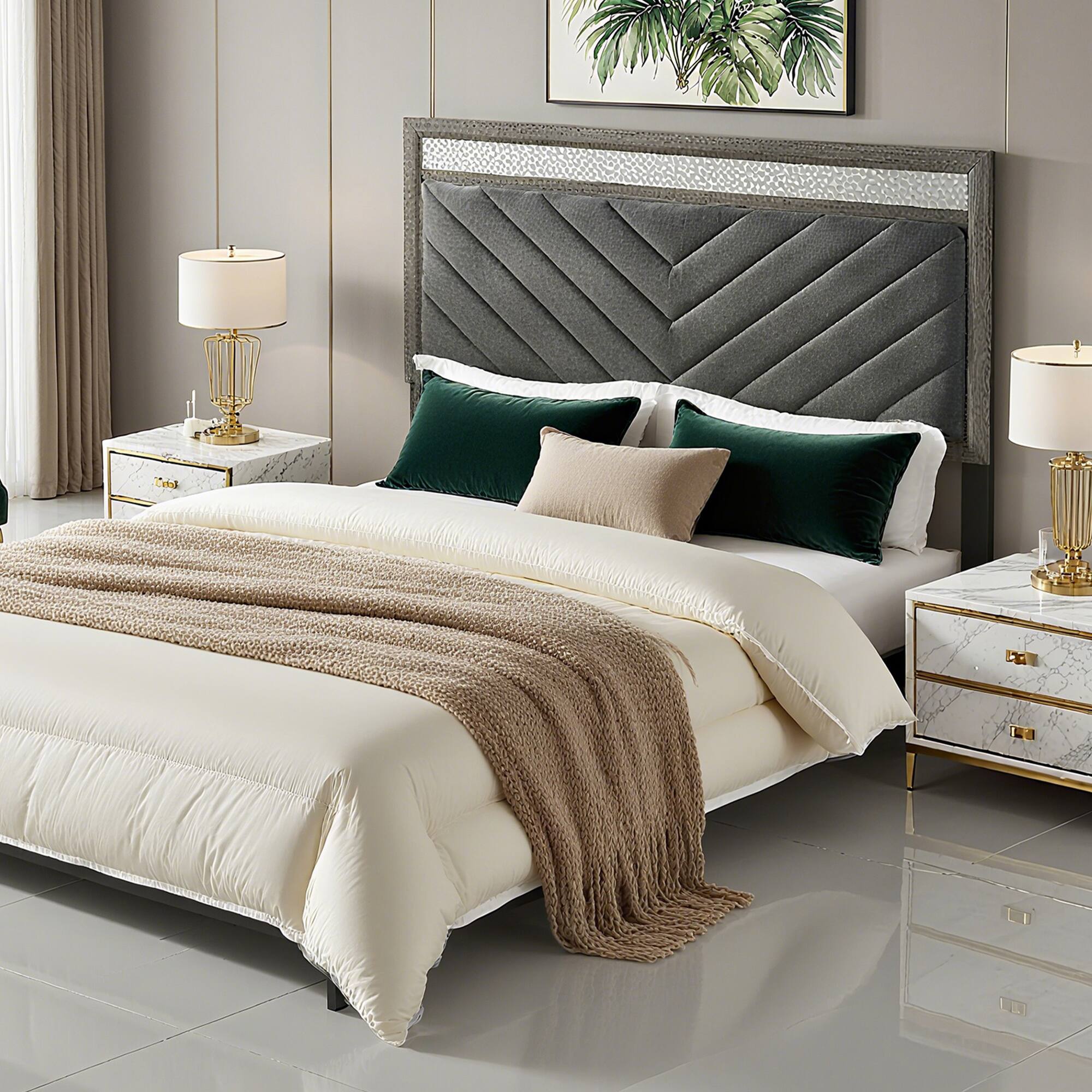 Alt View 1. Vaczon - Storage Bed with Hidden Footboard Drawers, Padded Headboard & Crystal Handles for Organized, Cozy Bedrooms - Gray.