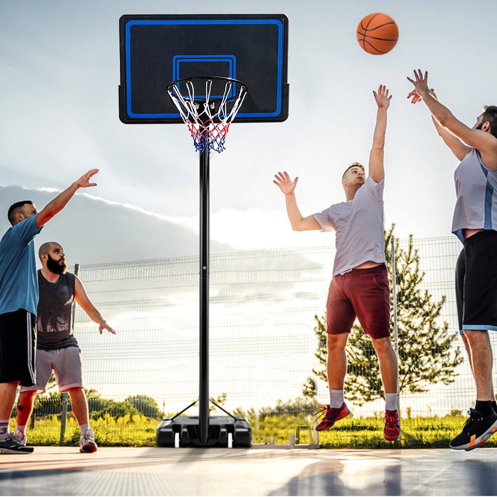 Angle. Sugift - Adjustable Height Basketball Hoop with Stable Base - Blue.