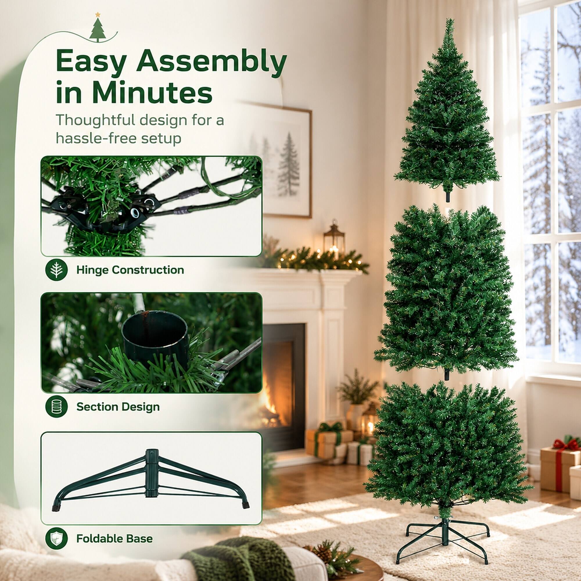 Easy Assembly in Minutes  
Thoughtful design for a hassle-free setup

- Hinge Construction
- Section Design
- Foldable Base