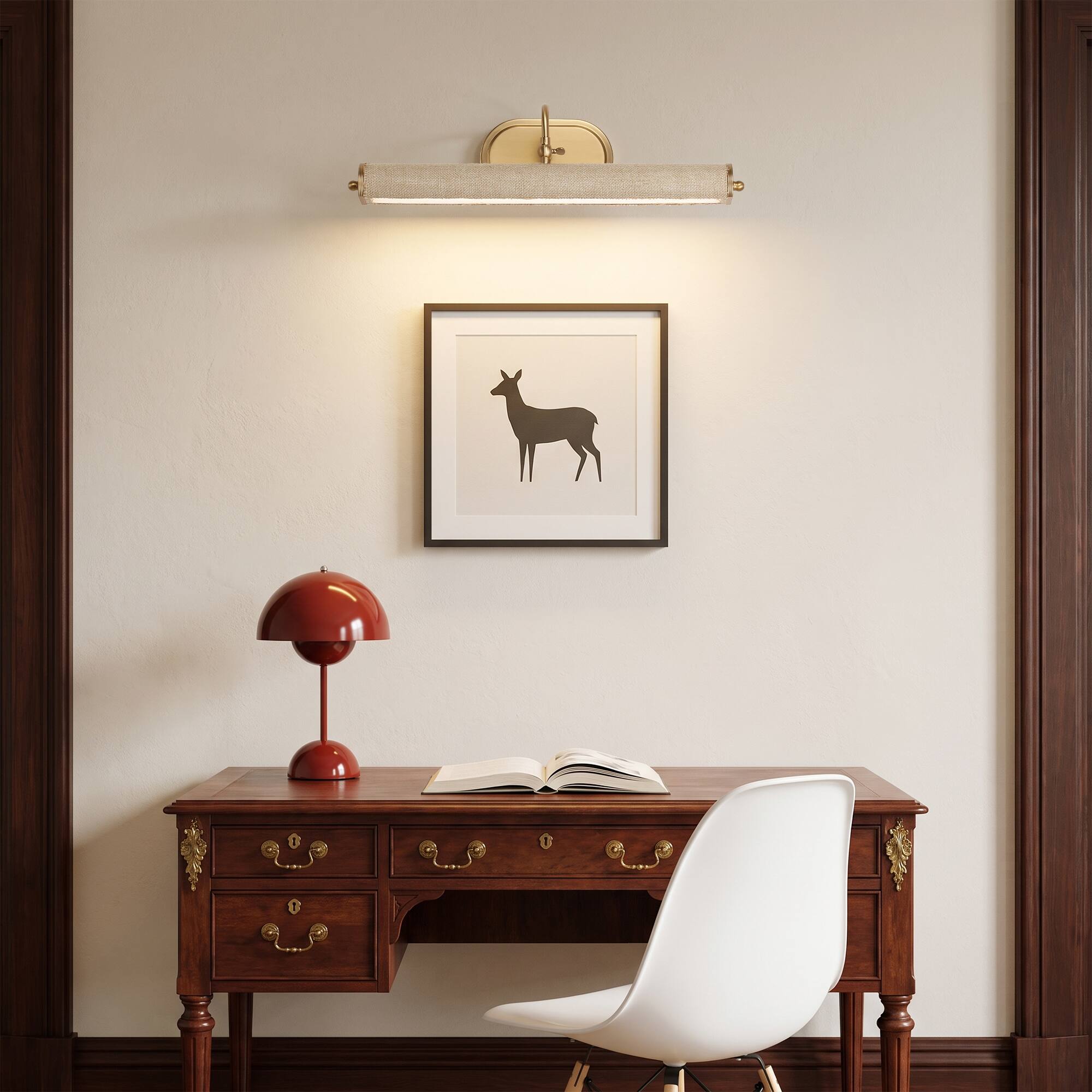 Angle. Parrot Uncle - 22" Vintage Picture Light Adjustable Wall Sconce with Fabric Shade for Art and Gallery - Brass.