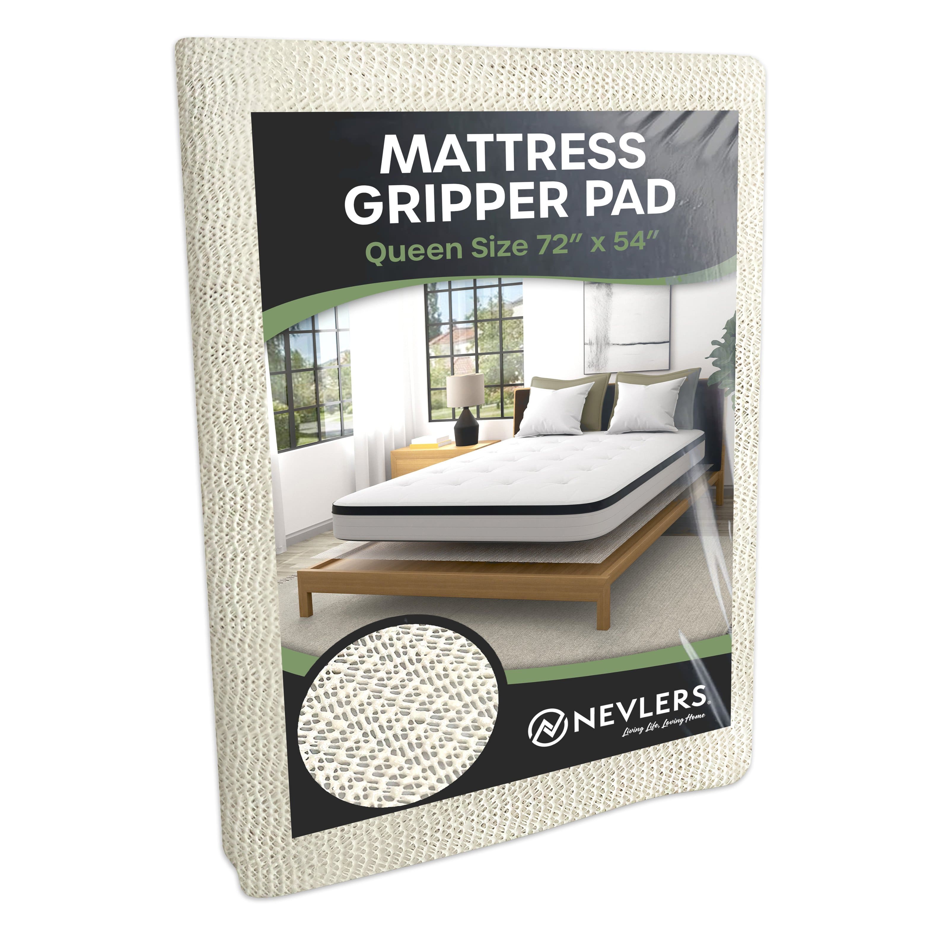 Nevlers - Queen Size Non Slip Mattress Gripper Pad (72 in. x 54 in.) - White