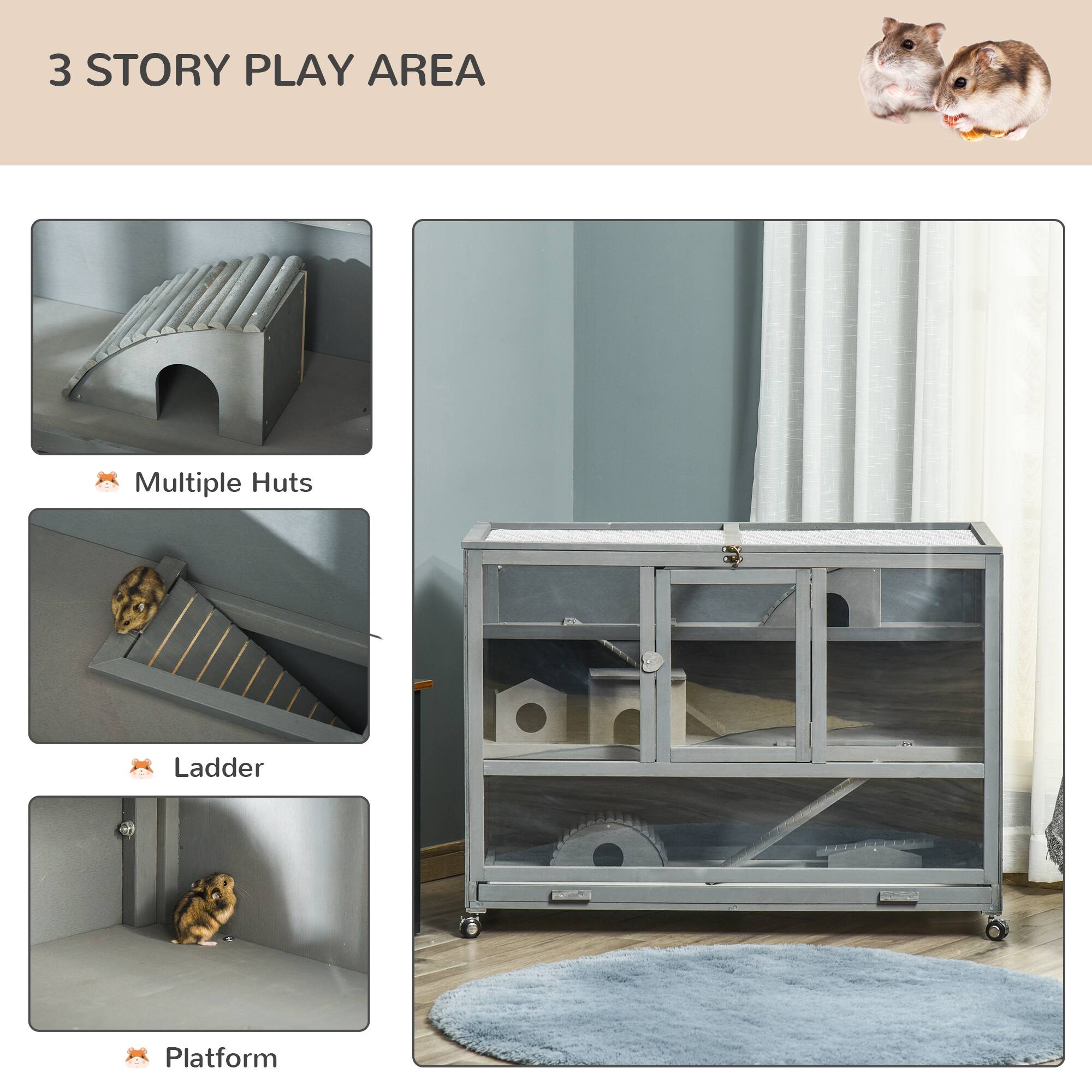 3 STORY PLAY AREA

- Multiple Huts
- Ladder
- Platform