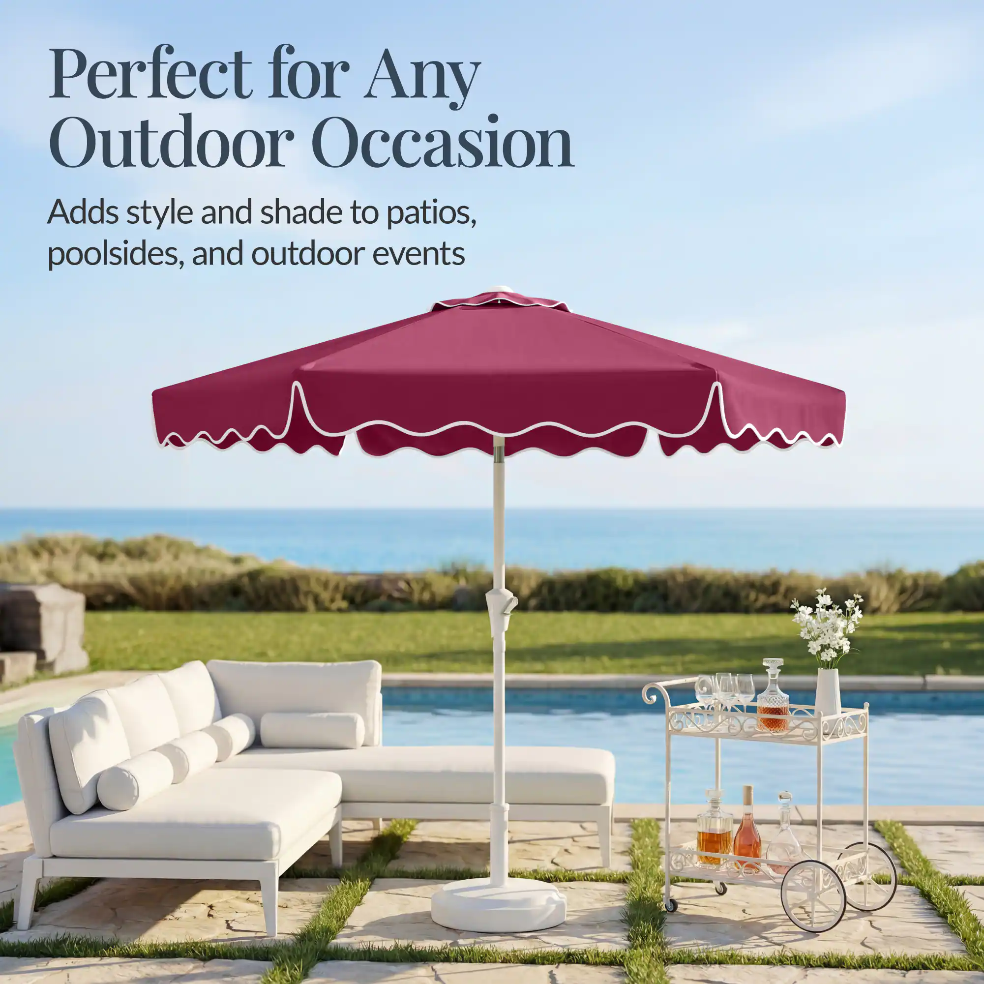 Perfect for Any Outdoor Occasion  
Adds style and shade to patios, poolside, and outdoor events