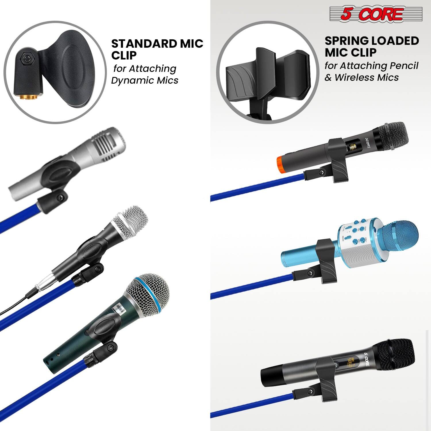 5 CORE STANDARD MIC CLIP for Attaching Dynamic Mics SPRING LOADED MIC CLIP for Attaching Pencil & Wireless Mics