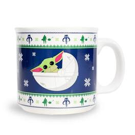 Silver Buffalo - Star Wars: The Mandalorian Grogu Holiday Sweater Ceramic Camper Mug | 20 Ounces - Blue