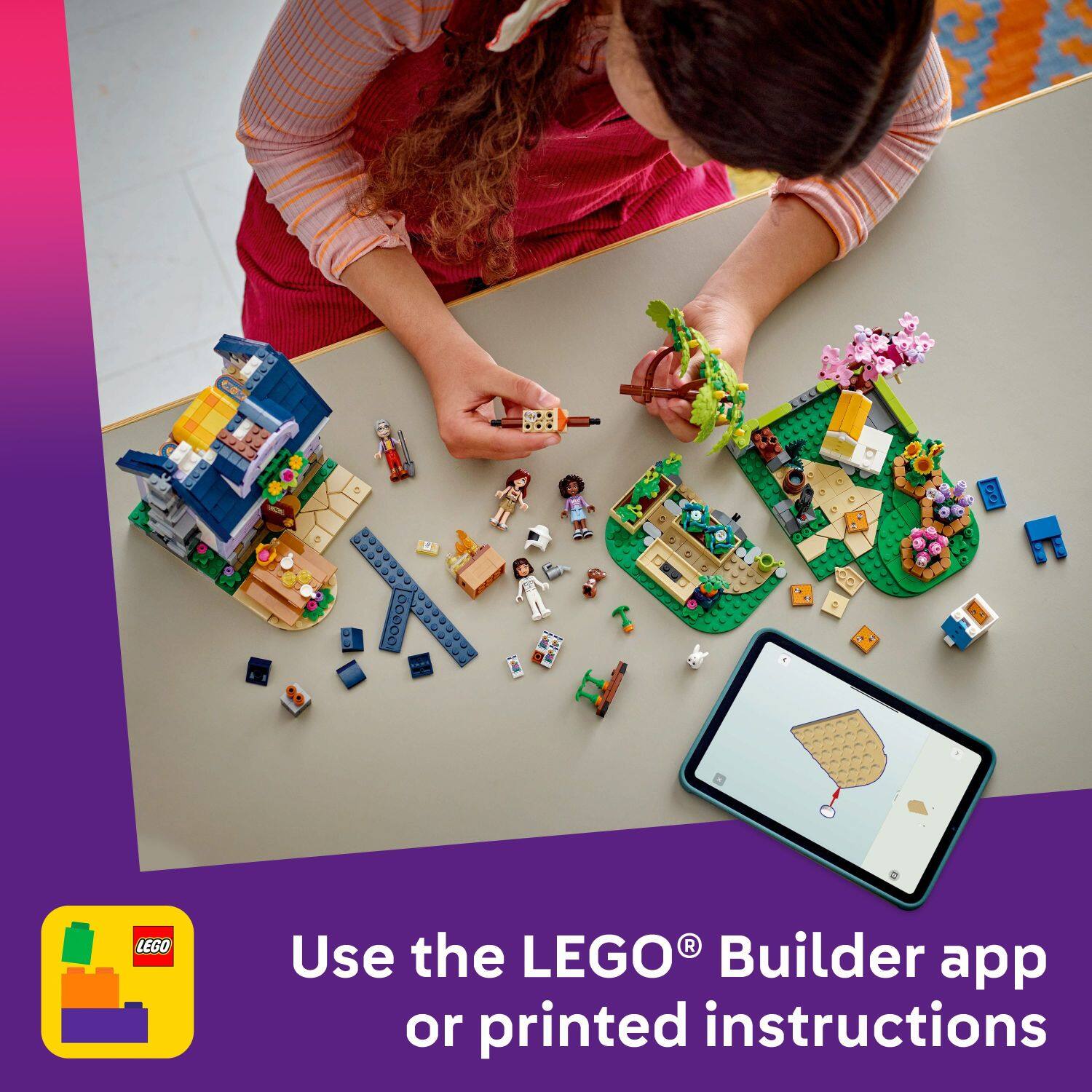 Use the LEGO Builder app or printed instructions.
