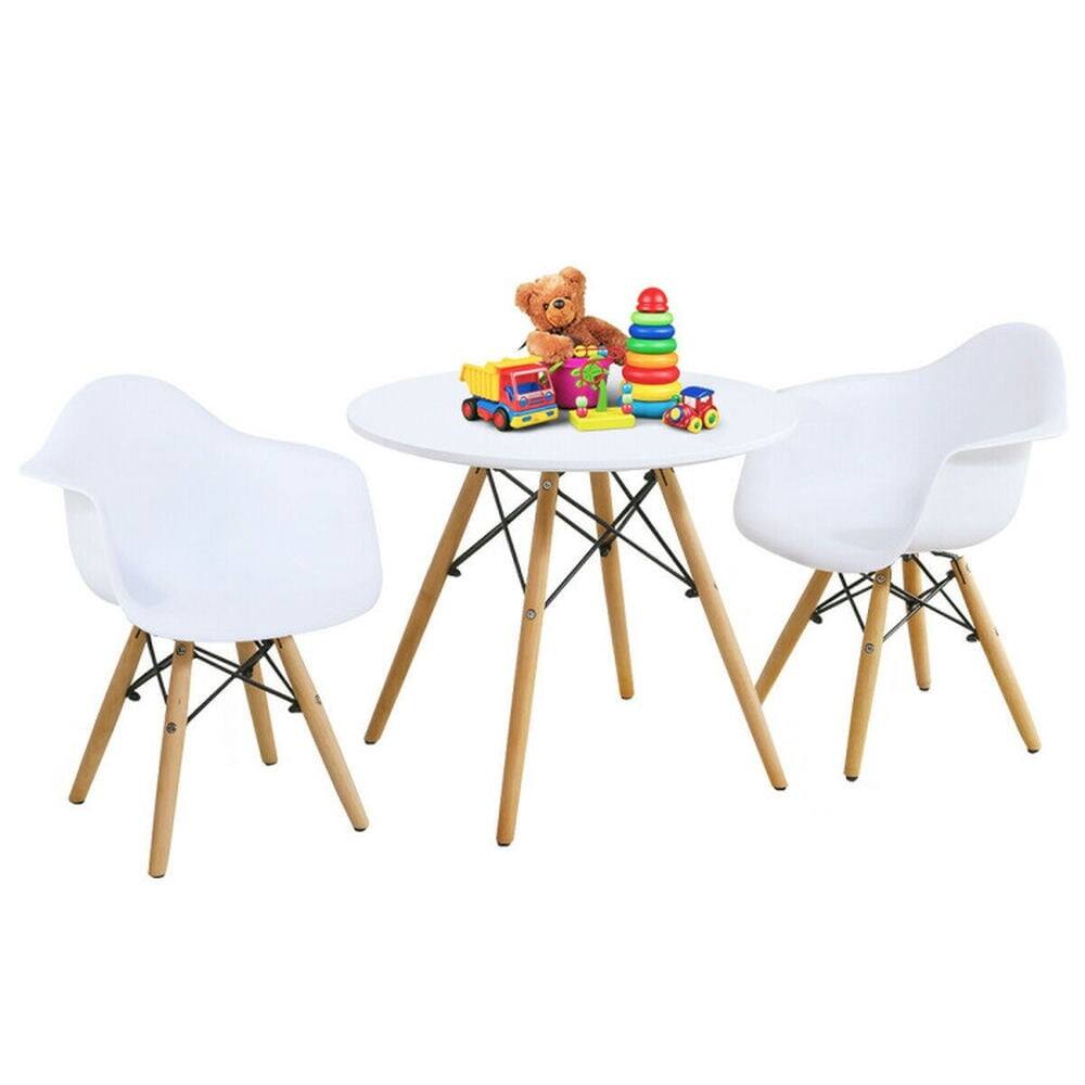 Alt View 1. Kadyn - 3 Pieces Kid's Modern Round Table Chair Set, Small Folding Table for Arts & Crafts, Snack Time, Homeschooling, Homework - Brown.