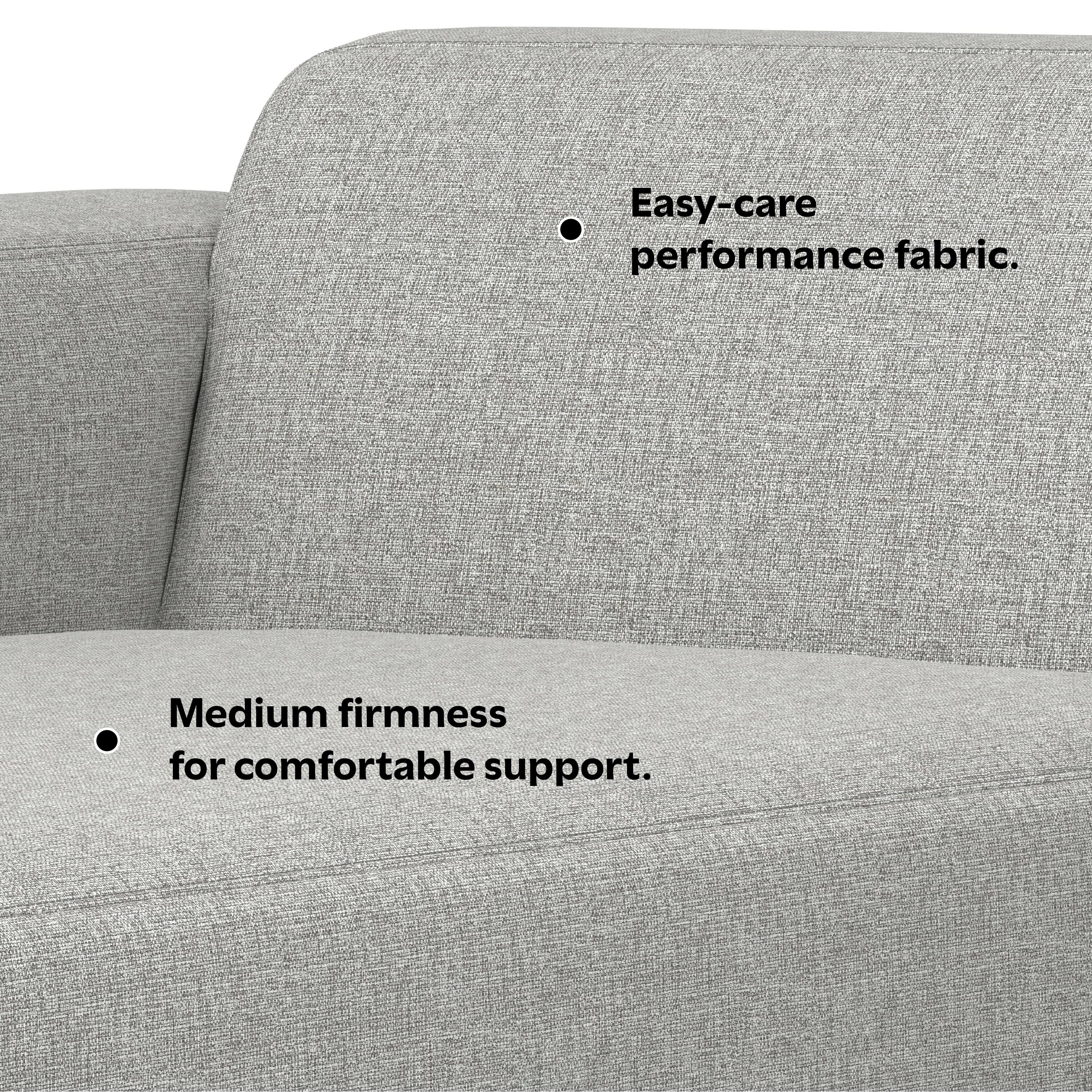 Easy-care performance fabric.  
Medium firmness for comfortable support.