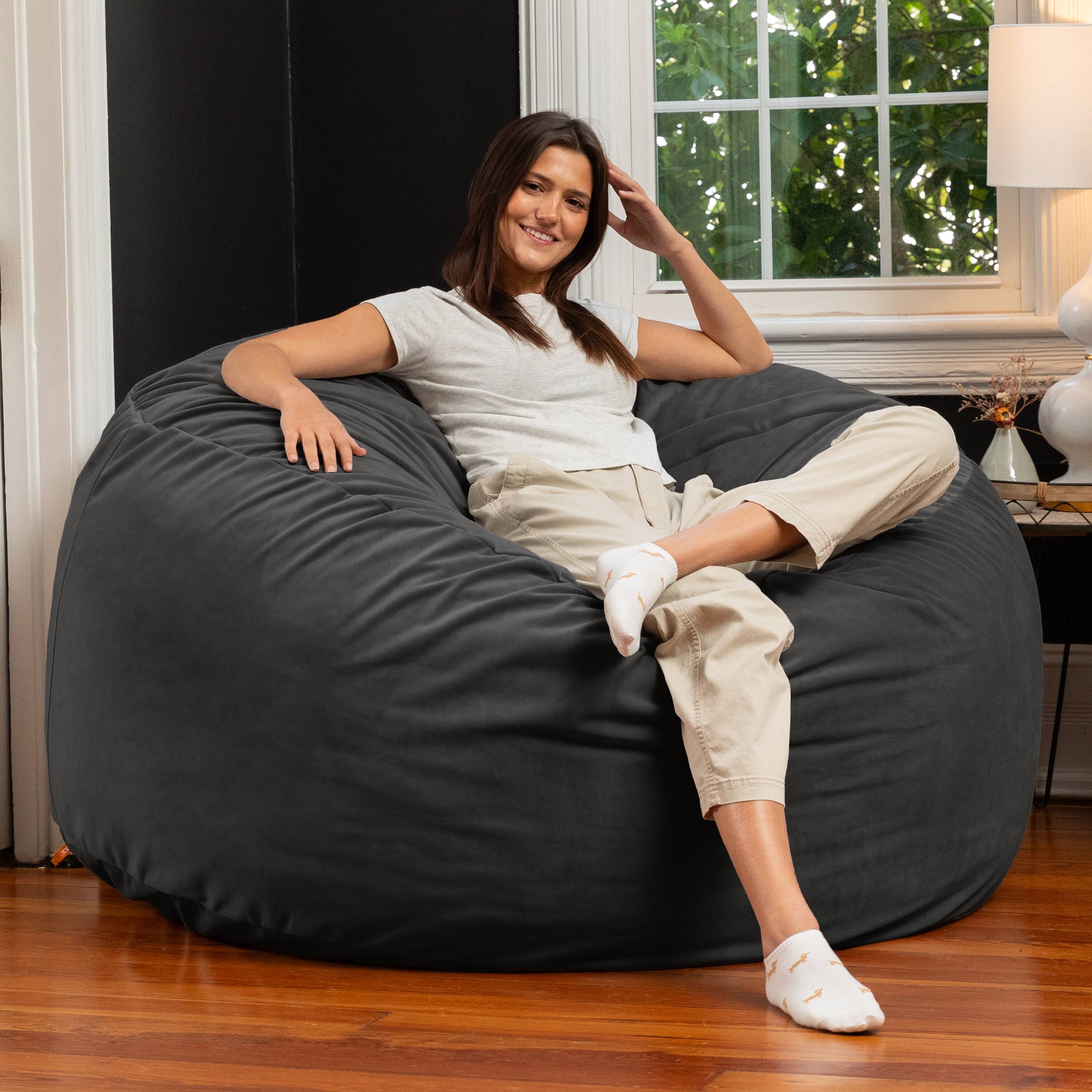 Back. Jaxx - Jaxx 5 Foot Saxx - Large Round Bean Bag Chair for Adults - Lush Velvet Black - Lush Velvet Black.