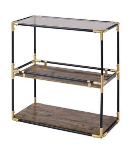 Manhattan Lane - Rechange Glass Top Console Table Metal Tubular Framing and Wooden Shelves - Black and Brown