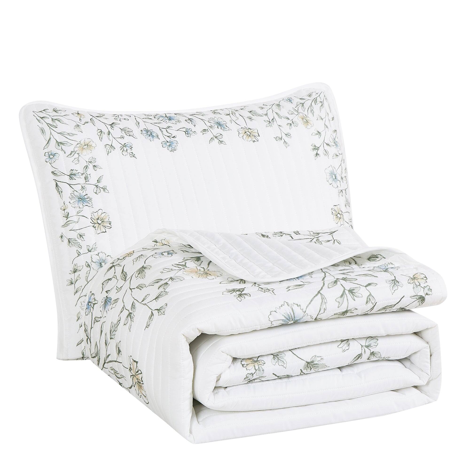 Alt View 1. MarCielo - MarCielo 3 Piece Lightweight Quilt Bedspread Set Reversible Floral Botanical - Green Wildflower.