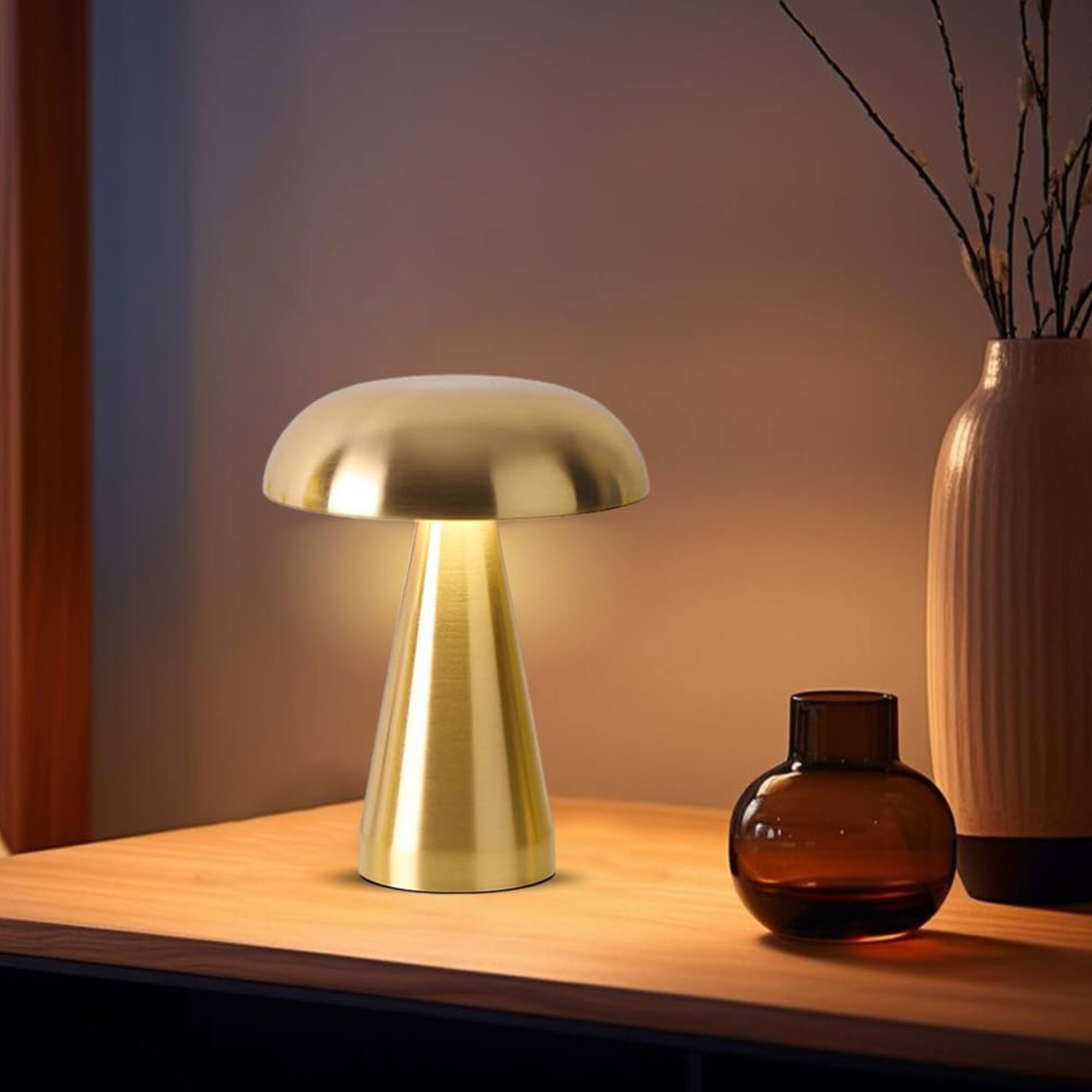 Alt View 6. YONWAY - LED Mushroom Table Lamp, 3-Color Touch Control Rechargeable Light for Bedroom, Dining Room and Study Room.