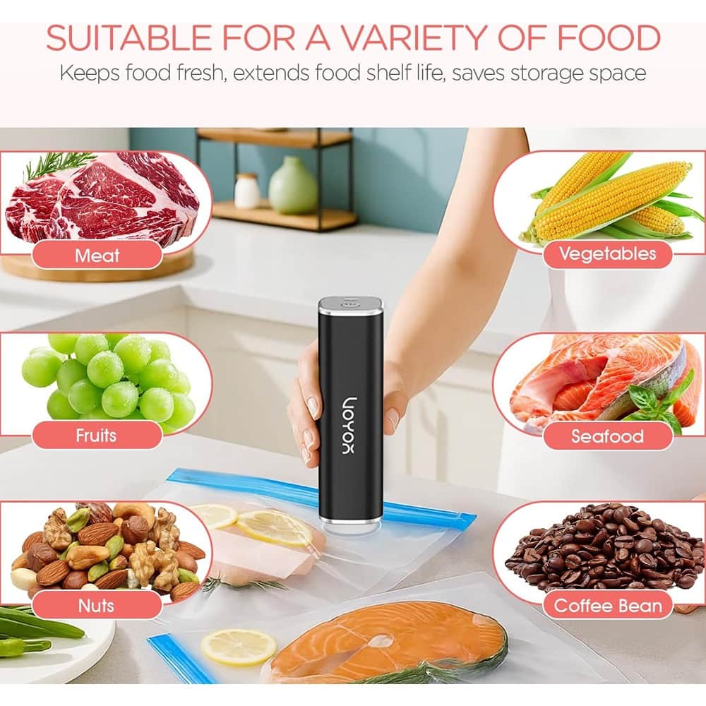 ACJPR - Handheld Vacuum Sealer Kit, Cordless Automatic Pump, Type-C Charging, 5 Bags - Black