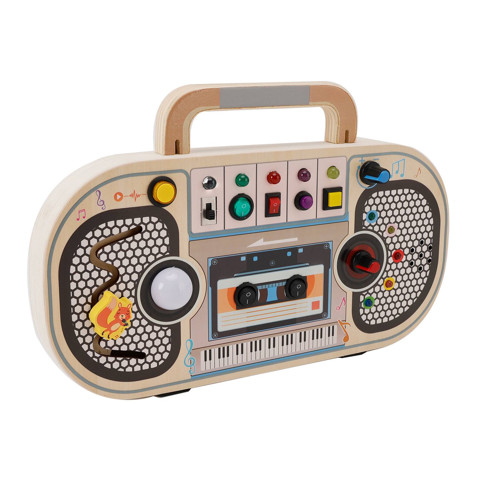 Alt View 8. Topteng - LED Musical Busy Board with 5 Sensory Light Switches-Montessori Toy for Toddler,Wooden Activity Board with Squirrel Game.