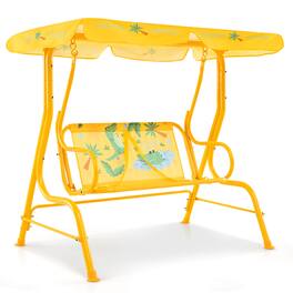 Costway - 2-Seater Toddler Porch Swing Chair with Metal Stand Adjustable Canopy Safety Belts - Yellow