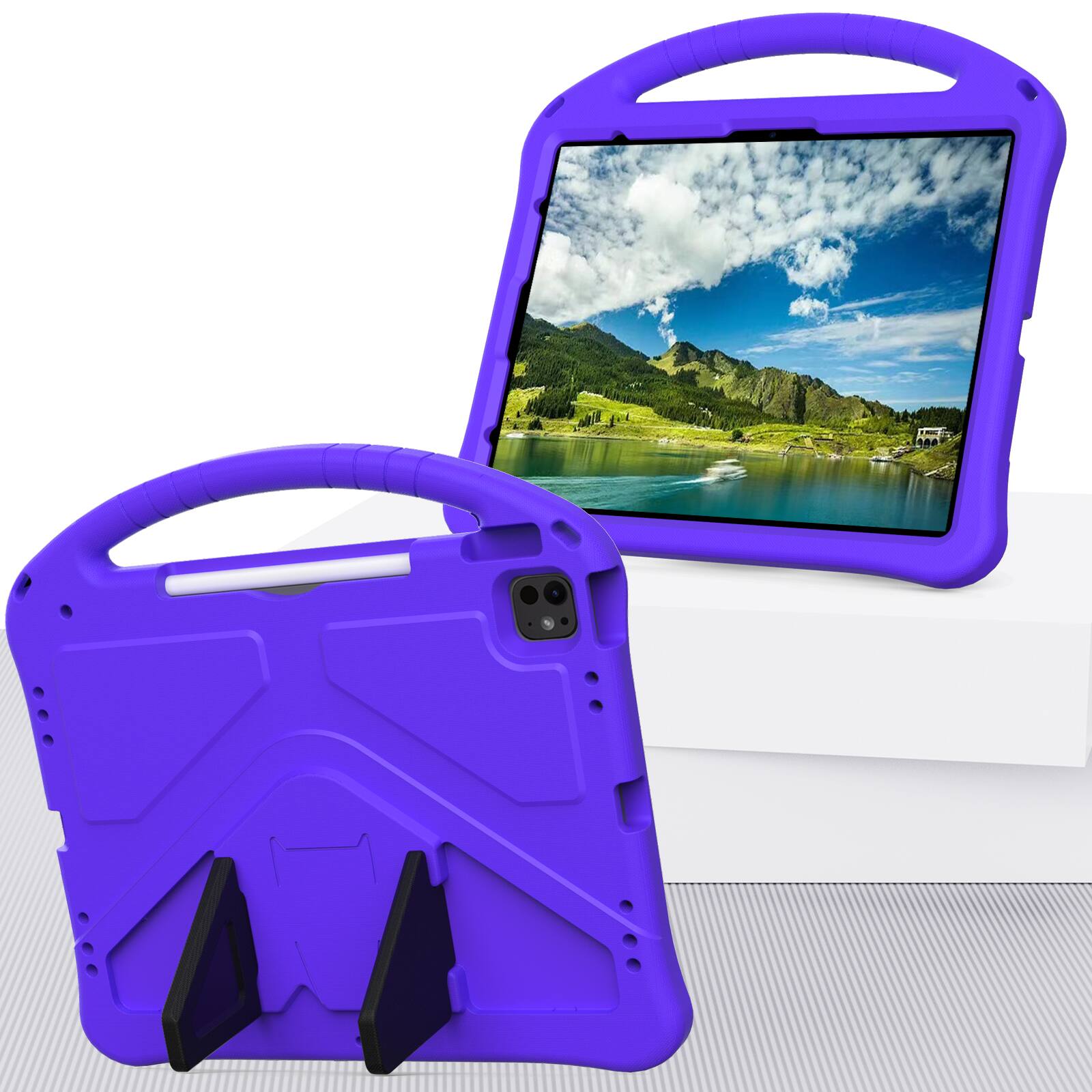 Angle. Dteck - For iPad Air 11'' (M4)2026/(M3)2025/ (M2)2024 & iPad Pro 11'' (M5) 2025/(M4) 2024 Shockproof EVA Handle Stand Kids Case - Purple.