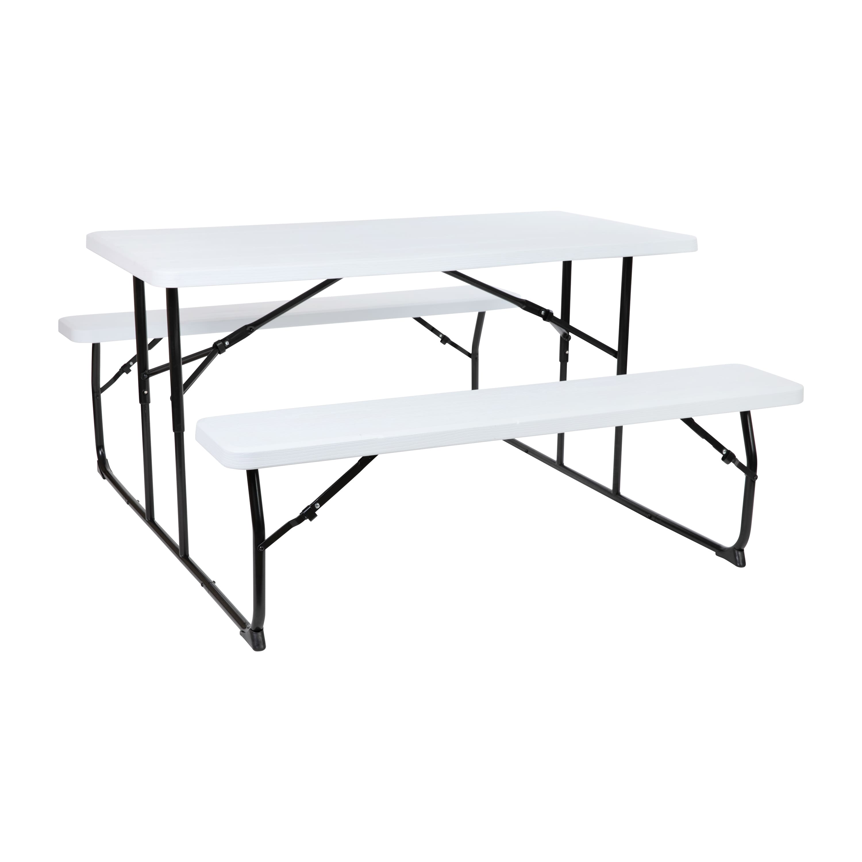 Flash Furniture - Insta-Fold Wood Grain Folding Picnic Table and Benches - 4.5 Foot Folding Table - White