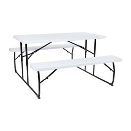 Flash Furniture - Insta-Fold Wood Grain Folding Picnic Table and Benches - 4.5 Foot Folding Table - White