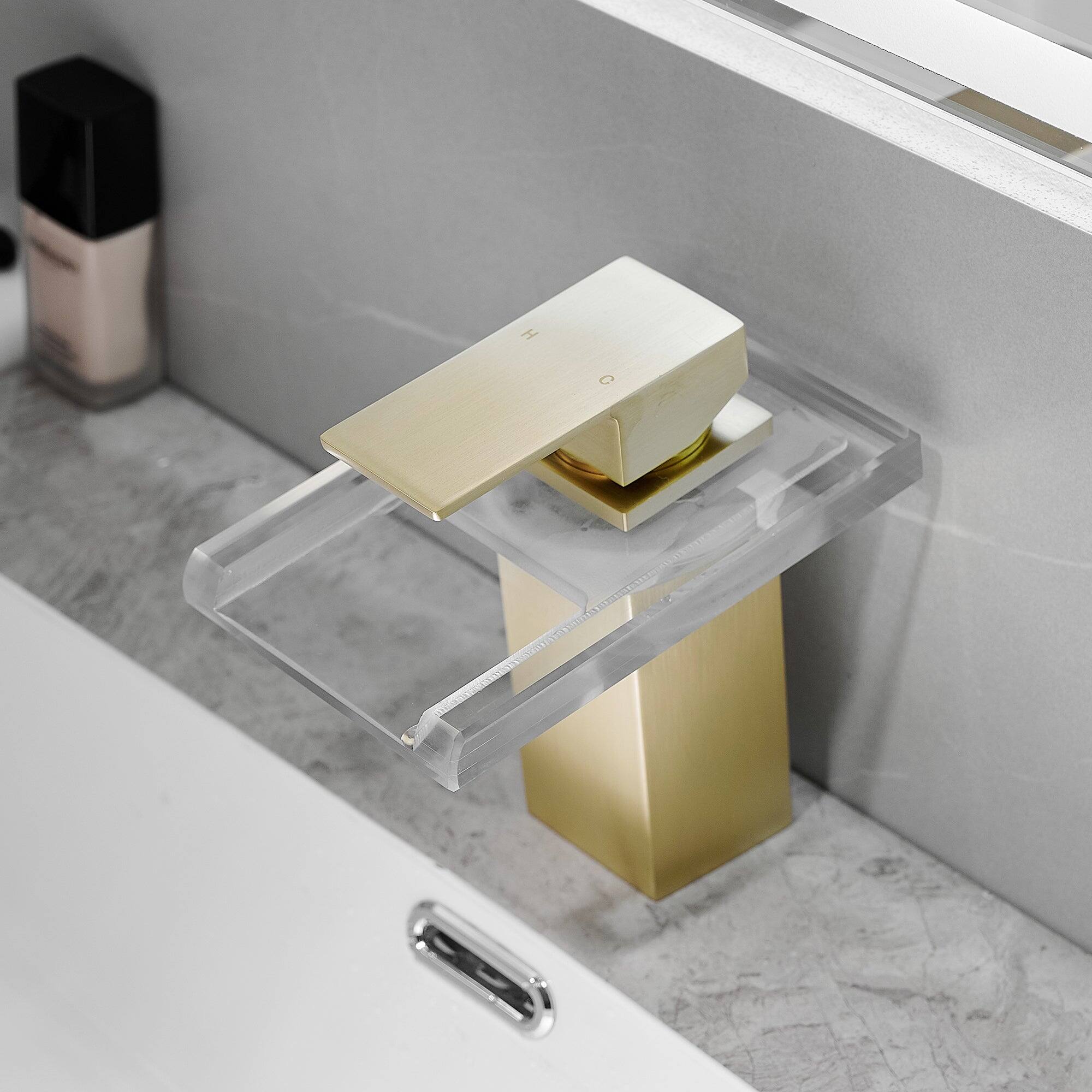 Alt View 10. Boyel Living - Brass Single Handle Single Hole Bathroom Faucet Brushed Gold with LED Temperature Sensor and Supply Hoses Easy Install - Brushed Gold.