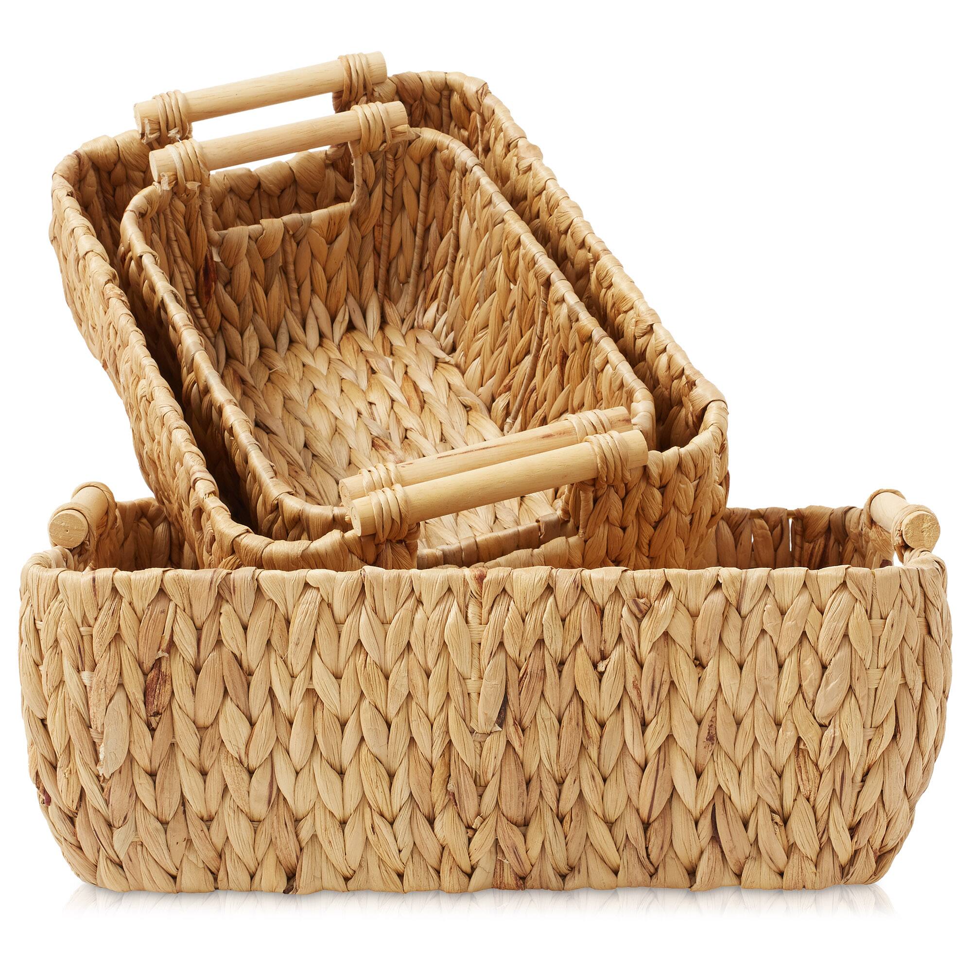 Alt View 6. Casafield - Hyacinth Seagrass Oval Storage Baskets with Wooden Handles - Woven Bins - Natural - Hyacinth.