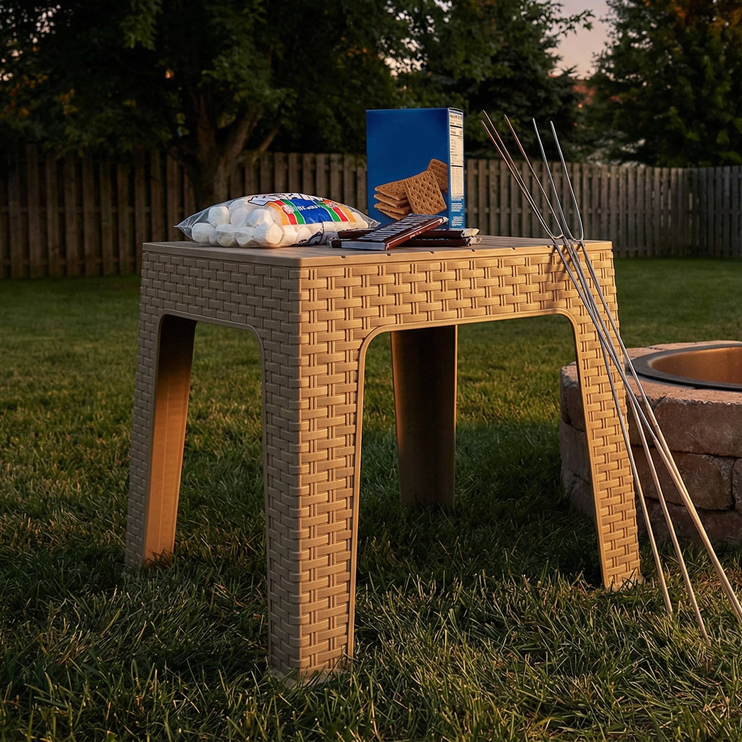 Alt View 5. Sunnydaze - 17.75" Plastic Square Patio Side Table - Set of 4 - Beige.