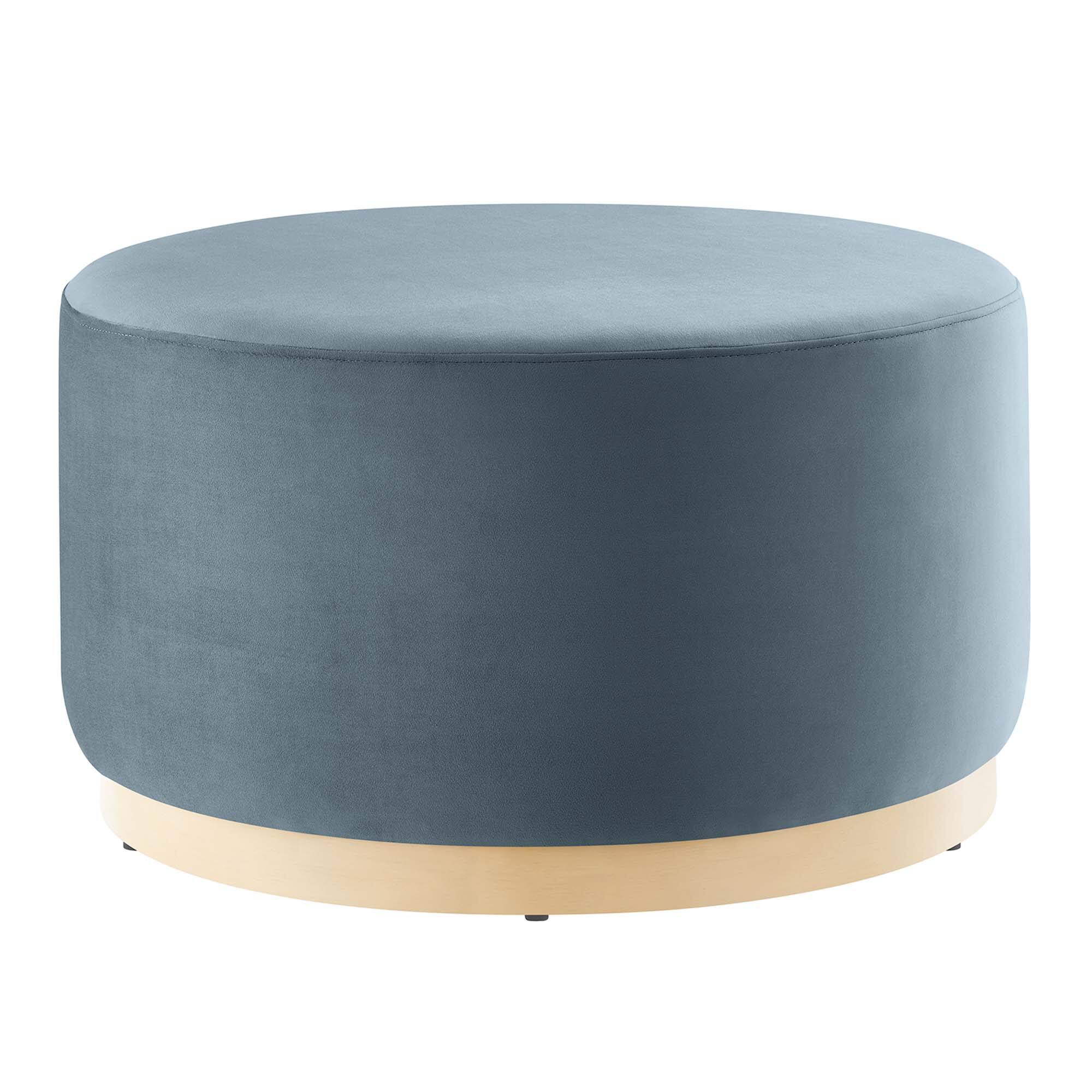 Angle. Modway - Tilden Large 29" Round Performance Velvet Upholstered Ottoman by Modway - Cadet Blue Natural.