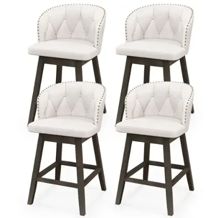 Front. Costway - 4 PCS Counter Height Bar Stools Fabric Upholstered Island Stools with 360° Swivel Seat - Beige/Brown.