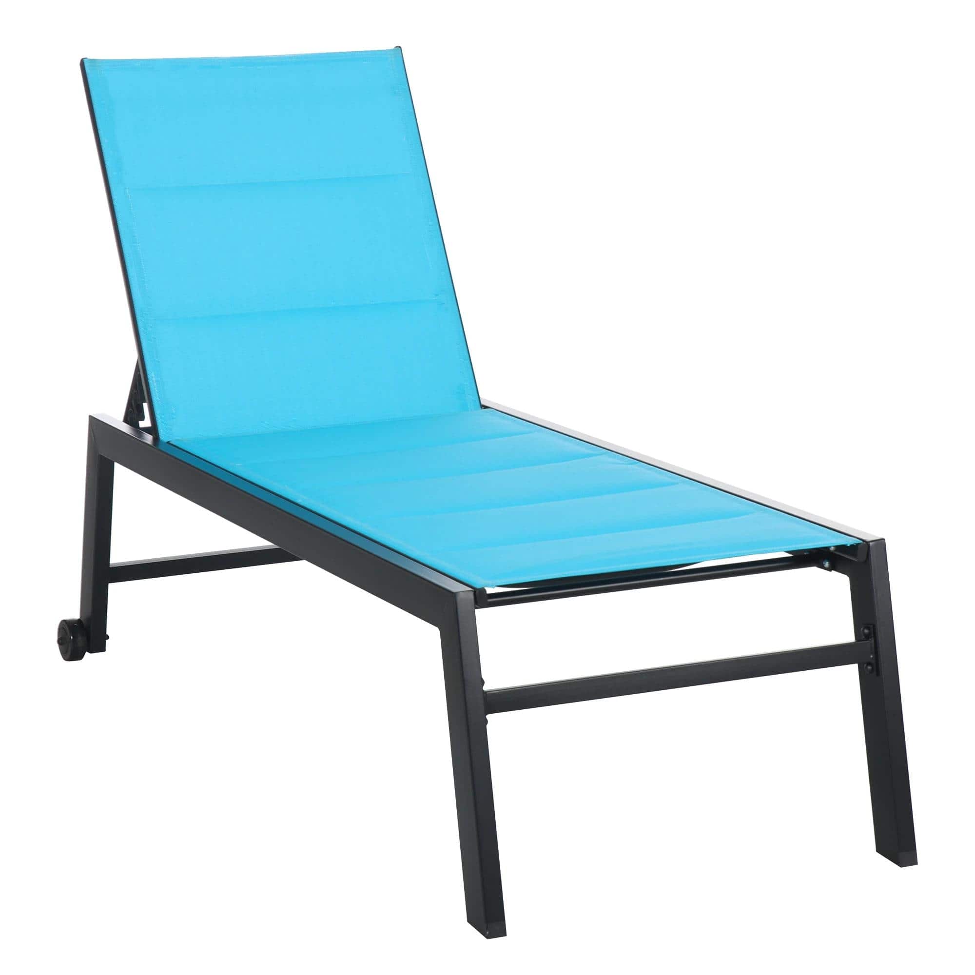 Resenkos - Outdoor Chaise Lounge With Wheels, Five Position Recliner For Sunbathing, Suntanning, Steel Frame - Blue