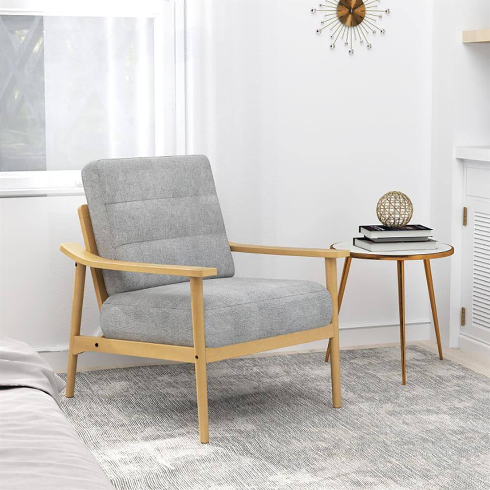 Alt View 2. Kadyn - Leisure Sofa Reading Chair, Accent Chair,Modern Accent Chair with Rubber Wood Armrests and Legs for Living Room-Natural - Brown.