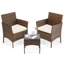 Bestier - Besiter WeatherShield Outdoor Lounge Set | 2 All-Weather Wicker Chairs + Tempered Glass Coffee Table - Brown