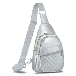 Unique Bargains - Crossbody Bags for Women Men Leather Sling Bag Cross Body Backpack for Women Casual Chest Bag Daypack for Travel Hiking - Silver