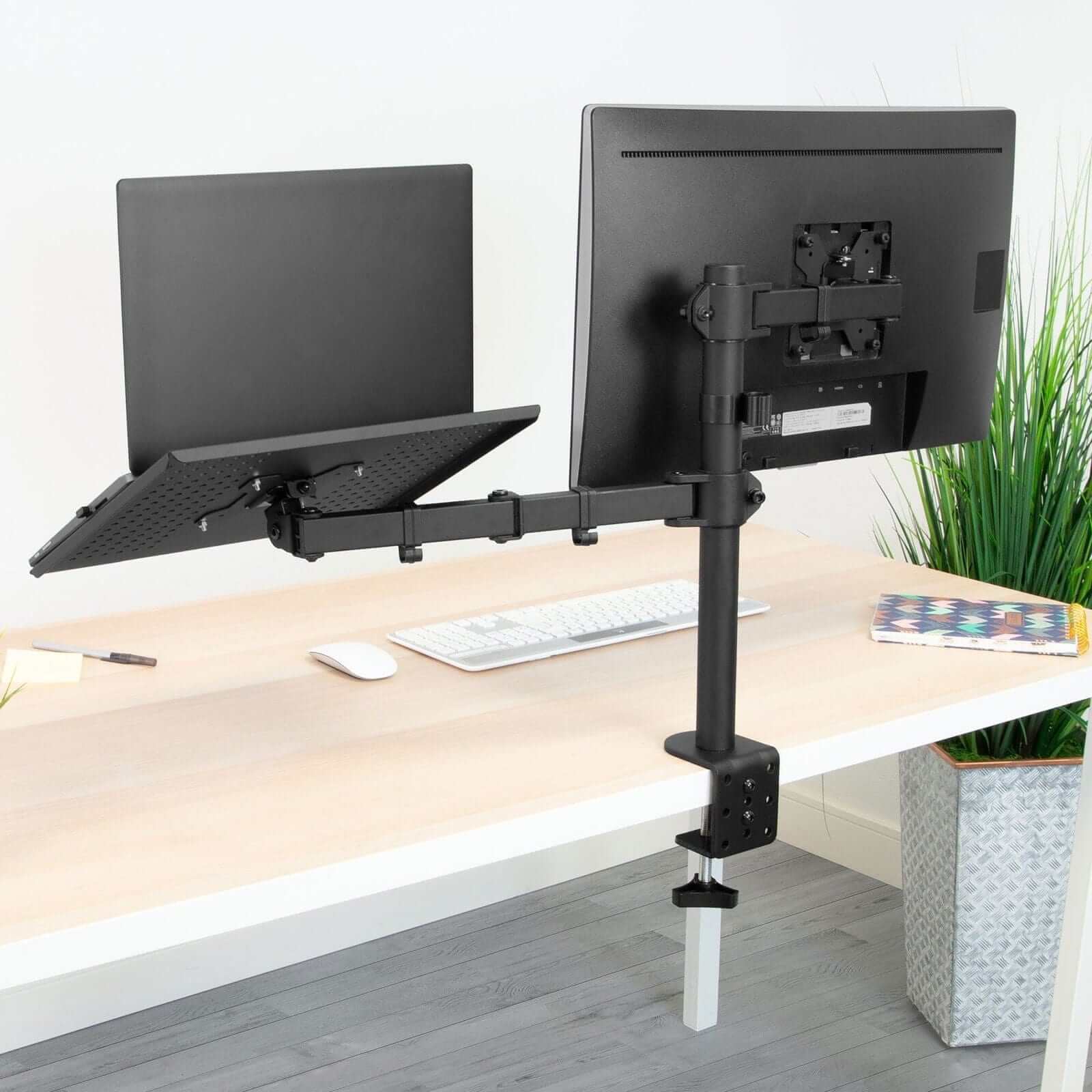Back. Mount-It! - Adjustable Laptop & Monitor Desk Mount for Up to 17″ Laptop & Up to 27″ Monitor with Full Motion, Black - Black.